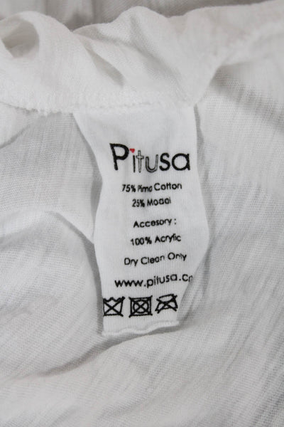 Pitusa Women Tank Dress White Pima Cotton V Neck Sleeveless Solid Size M