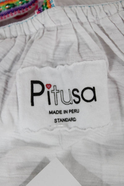 Pitusa Women Tank Dress White Pima Cotton V Neck Sleeveless Solid Size M
