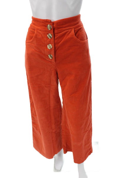 Neve & Hawk Womens Cropped Corduroy Pants Orange Button Solid Size S