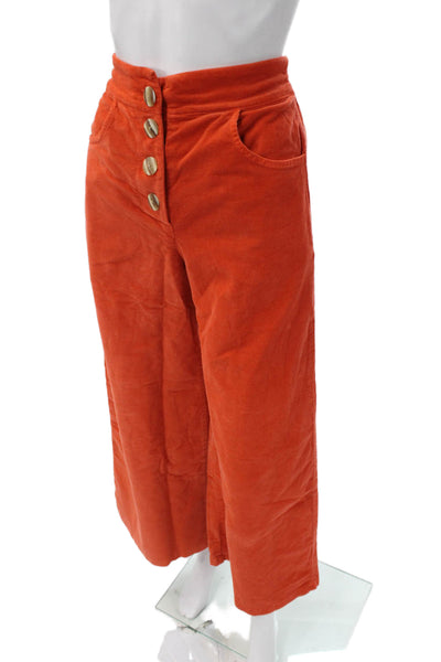 Neve & Hawk Womens Cropped Corduroy Pants Orange Button Solid Size S