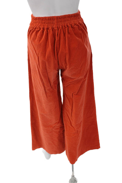 Neve & Hawk Womens Cropped Corduroy Pants Orange Button Solid Size S