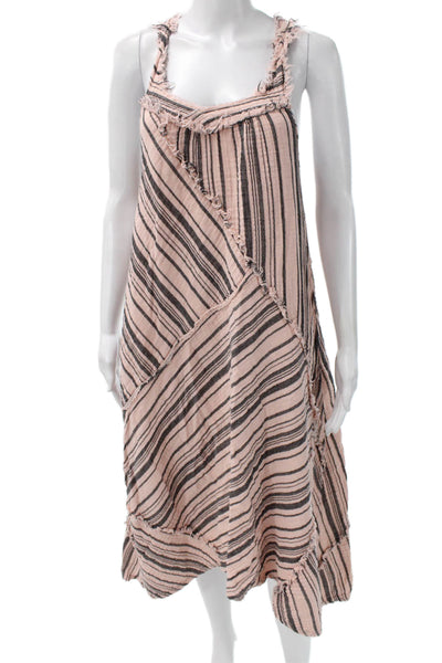 Neve & Hawk Womens Maxi Dress Pink Striped Cotton V Neck Sleeveless Size S