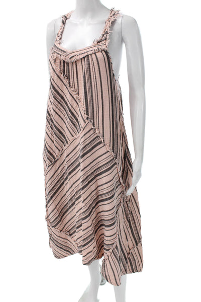 Neve & Hawk Womens Maxi Dress Pink Striped Cotton V Neck Sleeveless Size S