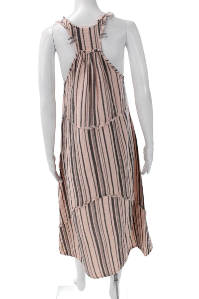 Neve & Hawk Womens Maxi Dress Pink Striped Cotton V Neck Sleeveless Size S
