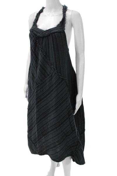 Neve & Hawk Women Blue Striped Halter Maxi Dress Cotton Blend Sleeveless Size S