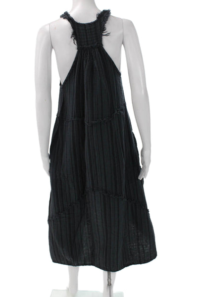 Neve & Hawk Women Blue Striped Halter Maxi Dress Cotton Blend Sleeveless Size S