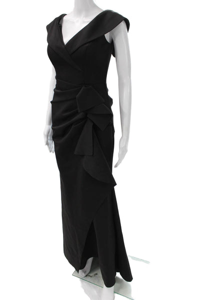 Xscape Womens Sheath Dress Black V-Neck Short Sleeve Zip Polyester Long Size 4