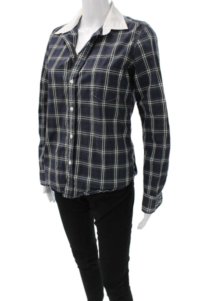 Frank & Eileen Women Plaid 100% Cotton Button-Up Long Sleeve Blue Size S