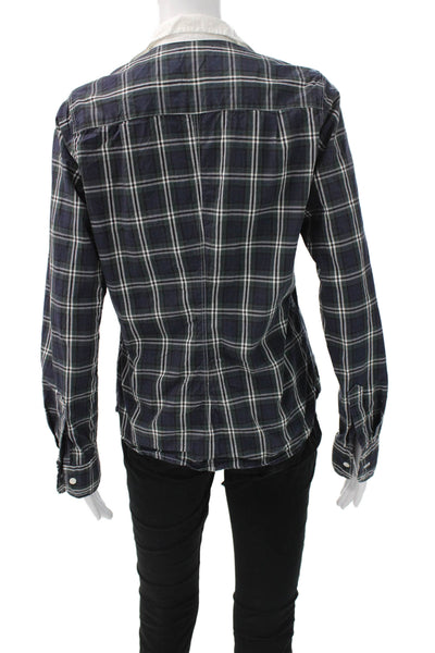 Frank & Eileen Women Plaid 100% Cotton Button-Up Long Sleeve Blue Size S