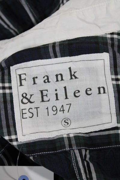 Frank & Eileen Women Plaid 100% Cotton Button-Up Long Sleeve Blue Size S