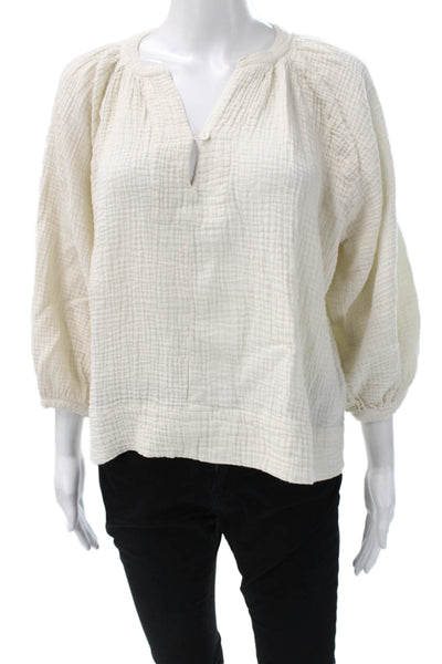 Neve & Hawk Womens Ivory Cotton Blend V-Neck 3/4 Sleeve Blouse Size S