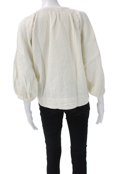 Neve & Hawk Womens Ivory Cotton Blend V-Neck 3/4 Sleeve Blouse Size S