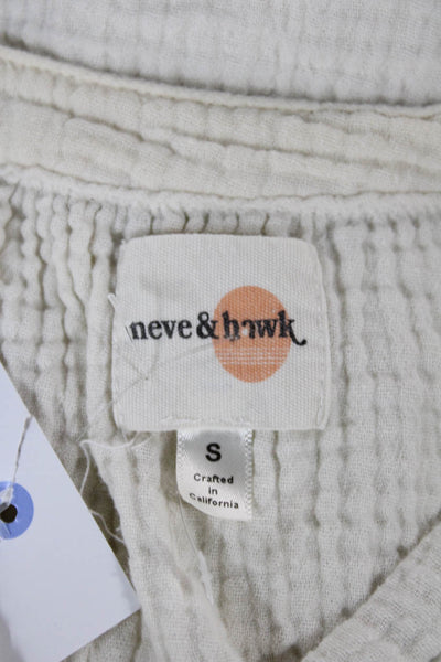 Neve & Hawk Womens Ivory Cotton Blend V-Neck 3/4 Sleeve Blouse Size S