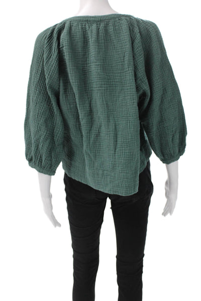 Neve & Hawk Womens V-Neck Cotton Blend 3/4 Sleeve Basic Blouse Green Size M