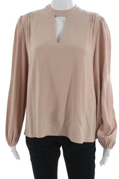 Co. Women Basic Beige Triacetate High Neck Zip Long Sleeve Blouse Size M