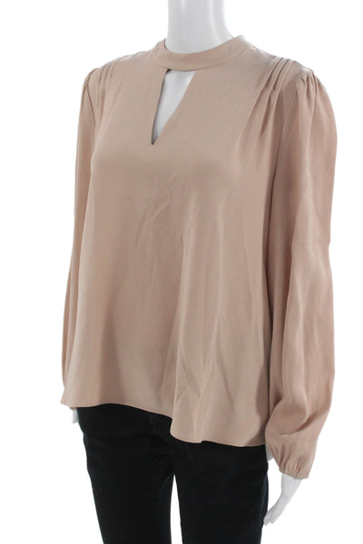 Co. Women Basic Beige Triacetate High Neck Zip Long Sleeve Blouse Size M