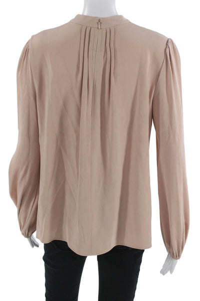 Co. Women Basic Beige Triacetate High Neck Zip Long Sleeve Blouse Size M