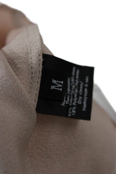 Co. Women Basic Beige Triacetate High Neck Zip Long Sleeve Blouse Size M