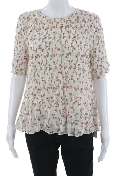 Frame Womens Ivory Cupro Floral Round Neck Blouse 3/4 Sleeve Petite Size S