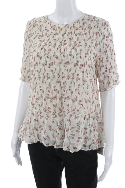Frame Womens Ivory Cupro Floral Round Neck Blouse 3/4 Sleeve Petite Size S