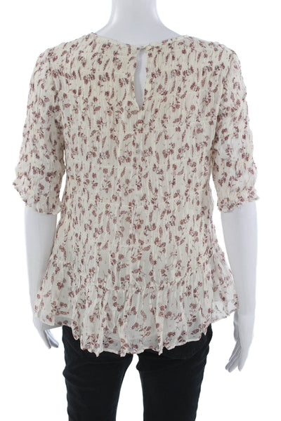 Frame Womens Ivory Cupro Floral Round Neck Blouse 3/4 Sleeve Petite Size S