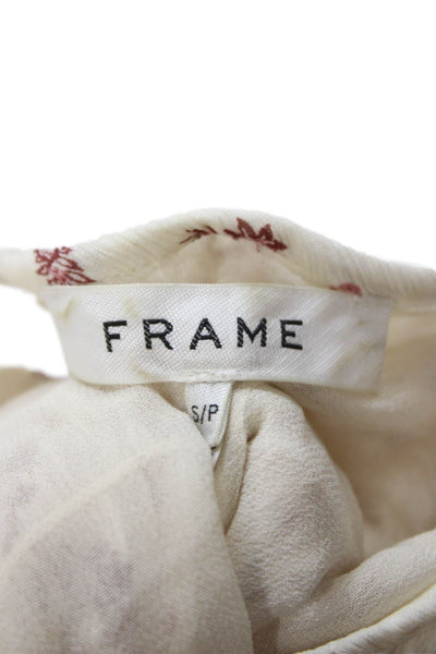 Frame Womens Ivory Cupro Floral Round Neck Blouse 3/4 Sleeve Petite Size S
