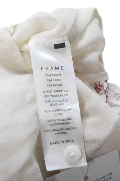 Frame Womens Ivory Cupro Floral Round Neck Blouse 3/4 Sleeve Petite Size S