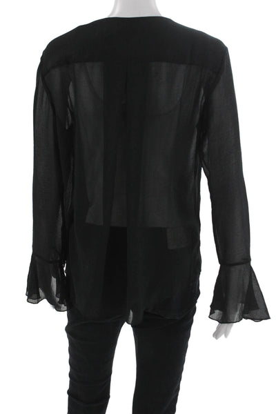 ATM Womens Petites Black V-Neck Long Sleeve Basic Blouse Polyester Blend Size S