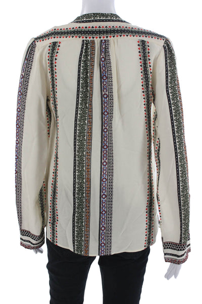 Derek Lam Womens Silk Striped V-Neck Tunic Blouse Long Sleeve Beige Size 4