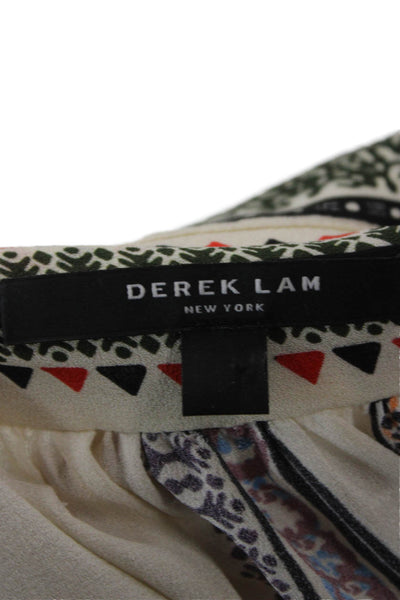 Derek Lam Womens Silk Striped V-Neck Tunic Blouse Long Sleeve Beige Size 4