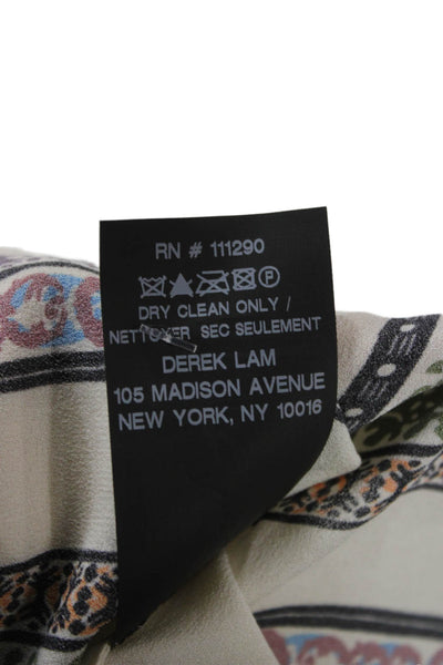 Derek Lam Womens Silk Striped V-Neck Tunic Blouse Long Sleeve Beige Size 4