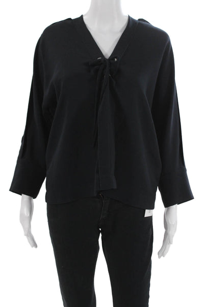 IRO Womens Black V Neck Long Sleeve Basic Blouse Polyester Size 36