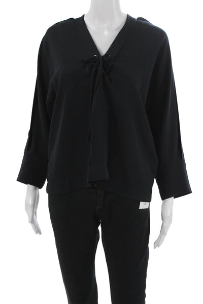 IRO Womens Black V Neck Long Sleeve Basic Blouse Polyester Size 36