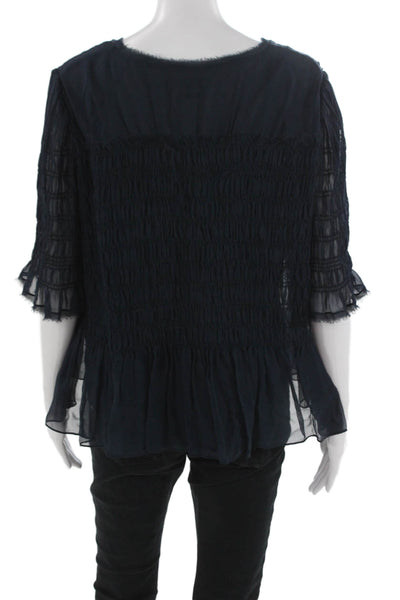 Jason Wu Womens Blue Silk Tunic Blouse Round Neck Pullover 3/4 Sleeve Size 4