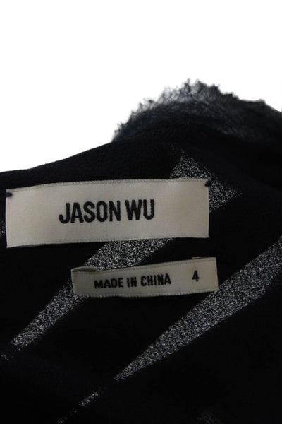 Jason Wu Womens Blue Silk Tunic Blouse Round Neck Pullover 3/4 Sleeve Size 4