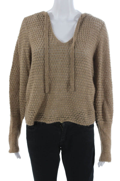 Ulla Johnson Women Pullover Sweater V-Neck Beige Baby Alpaca Long Sleeve Size S
