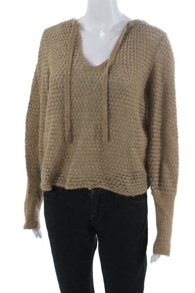 Ulla Johnson Women Pullover Sweater V-Neck Beige Baby Alpaca Long Sleeve Size S