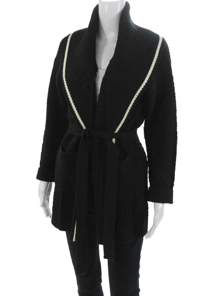 Stitches + Stripes Womens Cardigan Black Striped Long Sleeve Size XS