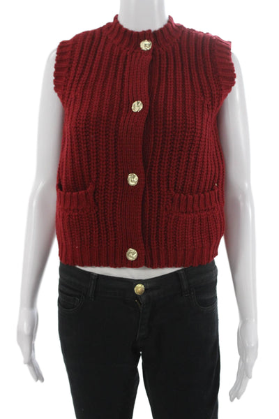 DH New York Women Merino Mock Neck Sleeveless Sweater Vest Red Size XS