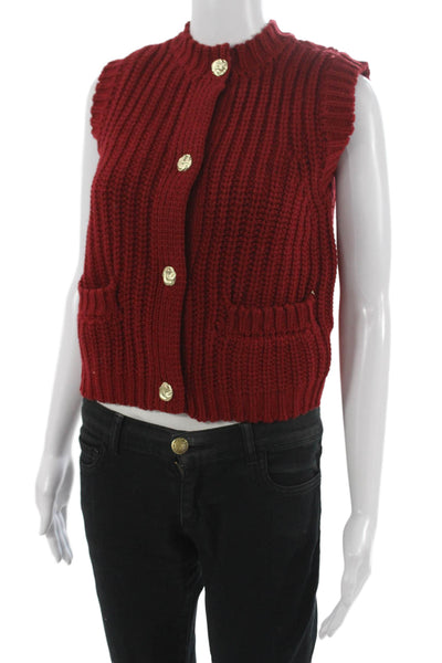 DH New York Women Merino Mock Neck Sleeveless Sweater Vest Red Size XS