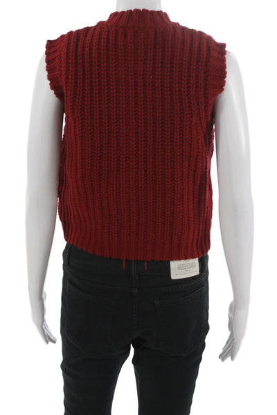 DH New York Women Merino Mock Neck Sleeveless Sweater Vest Red Size XS