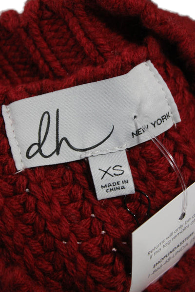 DH New York Women Merino Mock Neck Sleeveless Sweater Vest Red Size XS