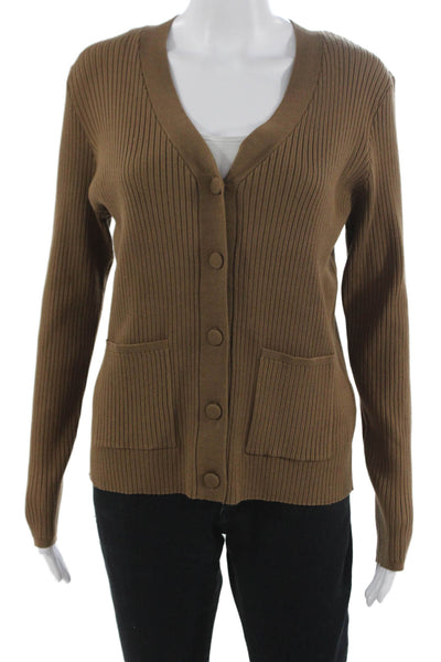 Metric Knits Womens V-Neck Brown Cardigan Long Sleeve Size XL