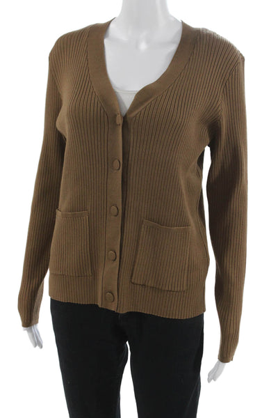 Metric Knits Womens V-Neck Brown Cardigan Long Sleeve Size XL
