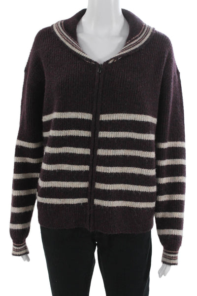 Heartloom Womens Cardigan Purple Striped Collared Long Sleeve Polyester Size M