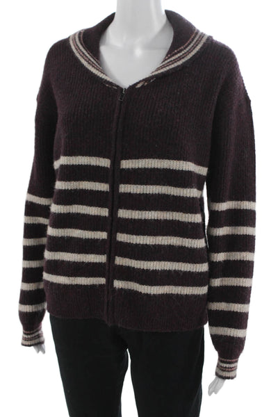 Heartloom Womens Cardigan Purple Striped Collared Long Sleeve Polyester Size M
