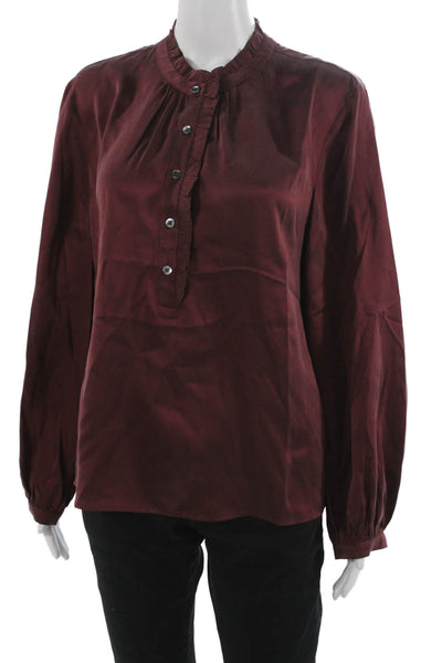 Rails Women Basic Silk High Neck Long Sleeve Button Blouse Red Size L