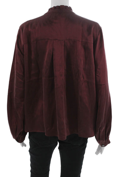 Rails Women Basic Silk High Neck Long Sleeve Button Blouse Red Size L
