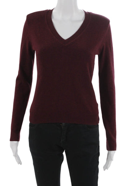 Minnie Rose Womens Red V-Neck Cotton Pullover Sweater Long Sleeve Solid Size XS
