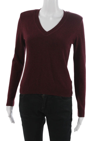 Minnie Rose Womens Red V-Neck Cotton Pullover Sweater Long Sleeve Solid Size XS